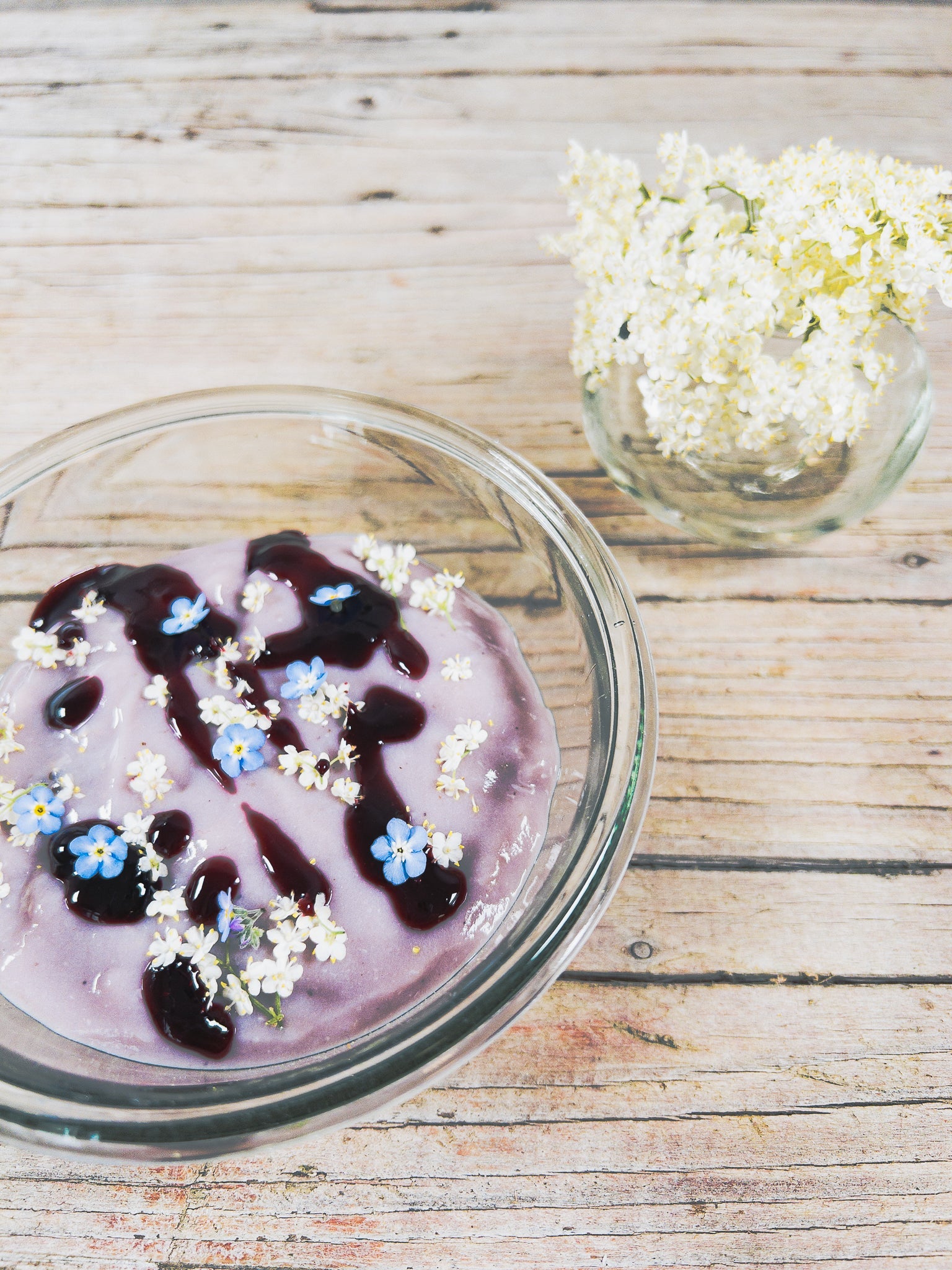 Holunderblüten-Creme mit Hollerzwetschkensauce